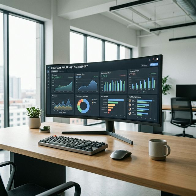 Dashboard de analytics para restaurante en monitor